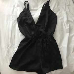 Plunge Black Satin Romper